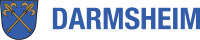 Logo Darmsheim Wapppen mit zwei gekreuzten Stäben mit Lilien, Schrift "Darmsheim und Silhouette